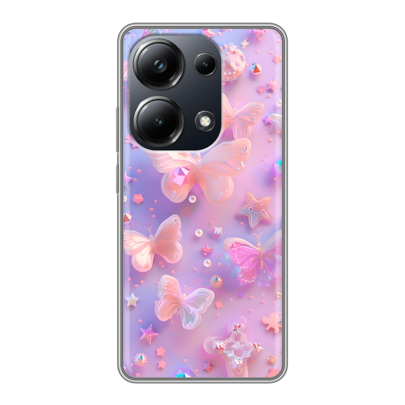 Силиконовый чехол на Xiaomi Poco M6 Pro 4G с принтом Бабочки Силиконовый чехол на Xiaomi Poco M6 Pro 4G с принтом Бабочки