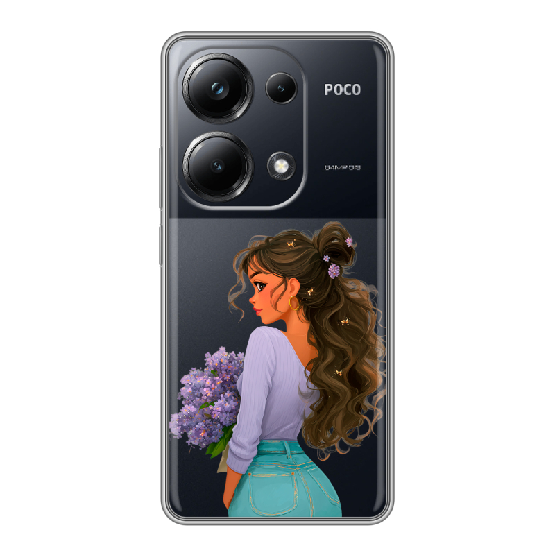 Силиконовый чехол на Xiaomi Poco M6 Pro 4G с принтом девушка цветы Силиконовый чехол на Xiaomi Poco M6 Pro 4G с принтом девушка цветы