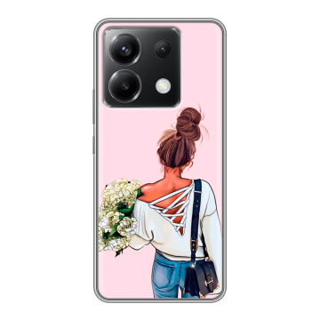 Силиконовый чехол на Xiaomi Poco X6 5G с принтом Девушка и букет Силиконовый чехол на Xiaomi Poco X6 5G с принтом Девушка и букет