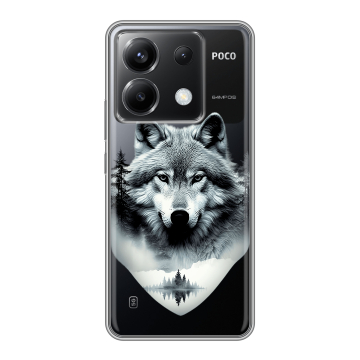 Силиконовый чехол на Xiaomi Poco X6 5G с принтом Волк в лесу Силиконовый чехол на Xiaomi Poco X6 5G с принтом Волк в лесу
