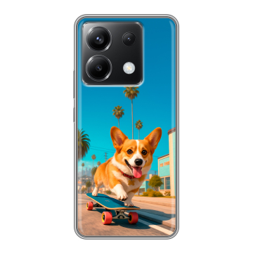Силиконовый чехол на Xiaomi Poco X6 5G с принтом Корги на скейте Силиконовый чехол на Xiaomi Poco X6 5G с принтом Корги на скейте