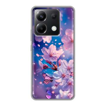 Силиконовый чехол на Xiaomi Poco X6 5G с принтом цветы бабочки Силиконовый чехол на Xiaomi Poco X6 5G с принтом цветы бабочки