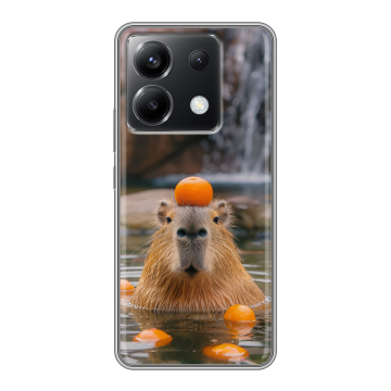 Силиконовый чехол на Xiaomi Poco X6 5G с принтом Капибара с апельсином Силиконовый чехол на Xiaomi Poco X6 5G с принтом Капибара с апельсином
