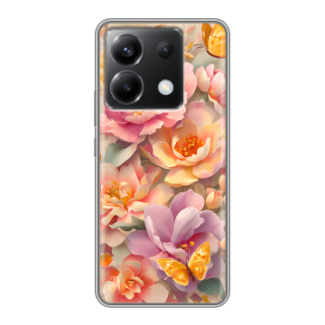 Силиконовый чехол на Xiaomi Poco X6 5G с принтом Цветы и бабочки Силиконовый чехол на Xiaomi Poco X6 5G с принтом Цветы и бабочки