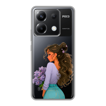 Силиконовый чехол на Xiaomi Poco X6 5G с принтом девушка цветы Силиконовый чехол на Xiaomi Poco X6 5G с принтом девушка цветы