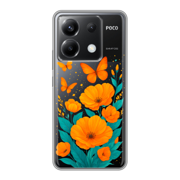 Силиконовый чехол на Xiaomi Poco X6 5G с принтом цветы бабочки Силиконовый чехол на Xiaomi Poco X6 5G с принтом цветы бабочки