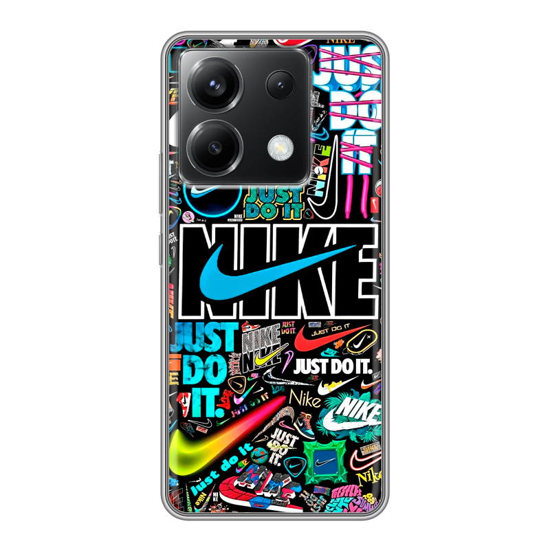 Силиконовый чехол на Xiaomi Poco X6 5G с принтом найк nike черный Силиконовый чехол на Xiaomi Poco X6 5G с принтом найк nike черный