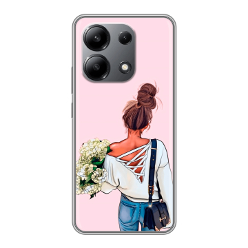 Силиконовый чехол на Xiaomi Redmi Note 13 4G с принтом Девушка и букет Силиконовый чехол на Xiaomi Redmi Note 13 4G с принтом Девушка и букет
