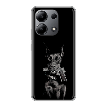 Силиконовый чехол на Xiaomi Redmi Note 13 4G с принтом Доберман и пистолет Силиконовый чехол на Xiaomi Redmi Note 13 4G с принтом Доберман и пистолет