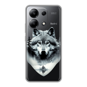 Силиконовый чехол на Xiaomi Redmi Note 13 4G с принтом Волк в лесу Силиконовый чехол на Xiaomi Redmi Note 13 4G с принтом Волк в лесу