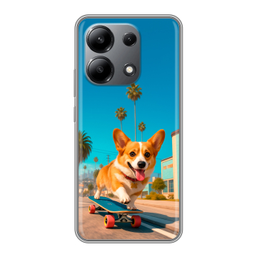 Силиконовый чехол на Xiaomi Redmi Note 13 4G с принтом Корги на скейте