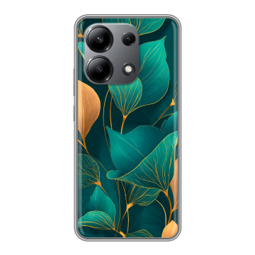 Силиконовый чехол на Xiaomi Redmi Note 13 4G с принтом Листья и золото