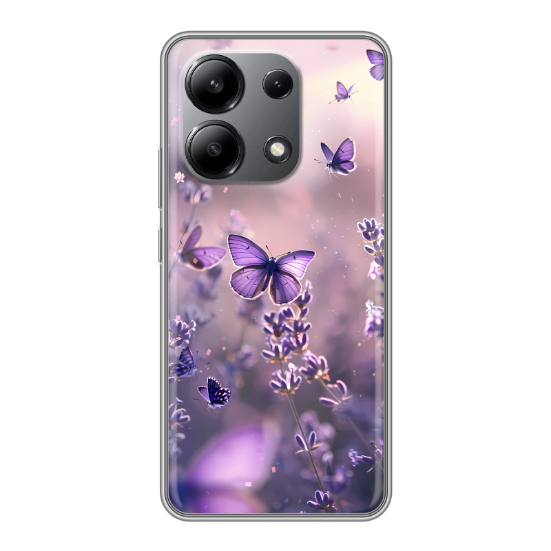 Силиконовый чехол на Xiaomi Redmi Note 13 4G с принтом бабочки и лаванда Силиконовый чехол на Xiaomi Redmi Note 13 4G с принтом бабочки и лаванда