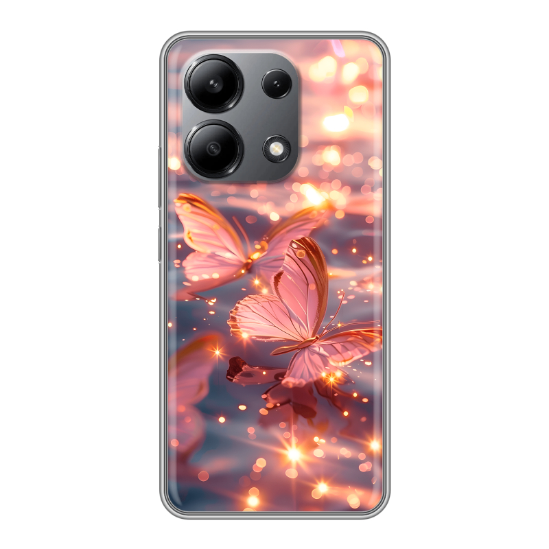 Силиконовый чехол на Xiaomi Redmi Note 13 4G с принтом бабочки розовые Силиконовый чехол на Xiaomi Redmi Note 13 4G с принтом бабочки розовые