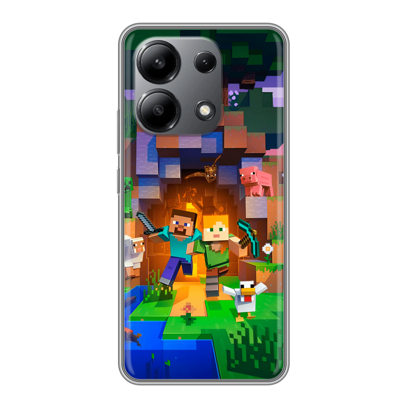 Силиконовый чехол на Xiaomi Redmi Note 13 4G с принтом Майнкрафт Minecraft Силиконовый чехол на Xiaomi Redmi Note 13 4G с принтом Майнкрафт Minecraft