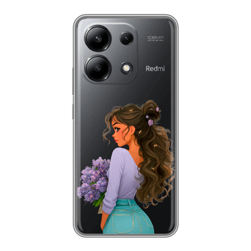 Силиконовый чехол на Xiaomi Redmi Note 13 4G с принтом девушка цветы Силиконовый чехол на Xiaomi Redmi Note 13 4G с принтом девушка цветы