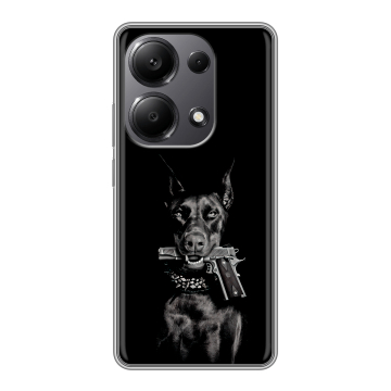 Силиконовый чехол на Xiaomi Redmi Note 13 Pro 4G с принтом Доберман и пистолет