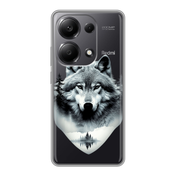 Силиконовый чехол на Xiaomi Redmi Note 13 Pro 4G с принтом Волк в лесу Силиконовый чехол на Xiaomi Redmi Note 13 Pro 4G с принтом Волк в лесу
