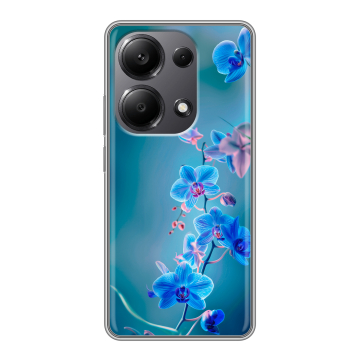Силиконовый чехол на Xiaomi Redmi Note 13 Pro 4G с принтом Голубые цветы Силиконовый чехол на Xiaomi Redmi Note 13 Pro 4G с принтом Голубые цветы