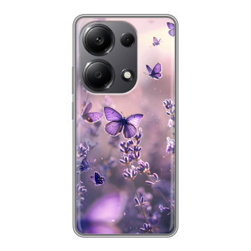 Силиконовый чехол на Xiaomi Redmi Note 13 Pro 4G с принтом бабочки и лаванда Силиконовый чехол на Xiaomi Redmi Note 13 Pro 4G с принтом бабочки и лаванда