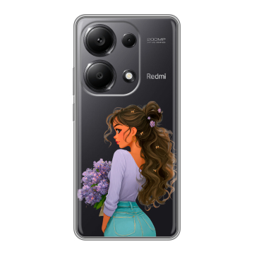 Силиконовый чехол на Xiaomi Redmi Note 13 Pro 4G с принтом девушка цветы Силиконовый чехол на Xiaomi Redmi Note 13 Pro 4G с принтом девушка цветы