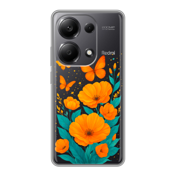 Силиконовый чехол на Xiaomi Redmi Note 13 Pro 4G с принтом цветы бабочки Силиконовый чехол на Xiaomi Redmi Note 13 Pro 4G с принтом цветы бабочки