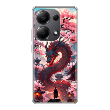 Силиконовый чехол на Xiaomi Redmi Note 13 Pro 4G с принтом Дракон Японский Силиконовый чехол на Xiaomi Redmi Note 13 Pro 4G с принтом Дракон Японский