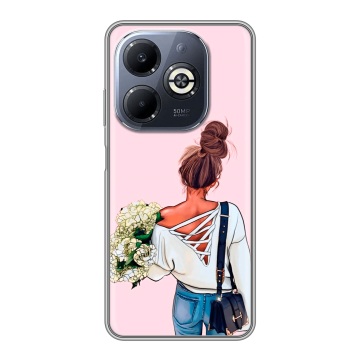 Силиконовый чехол на Infinix Smart 8 Plus с принтом Девушка и букет