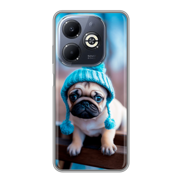 Силиконовый чехол на Infinix Smart 8 Plus с принтом Мопс в шапке Силиконовый чехол на Infinix Smart 8 Plus с принтом Мопс в шапке