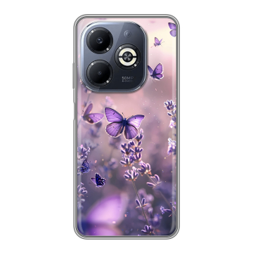 Силиконовый чехол на Infinix Smart 8 Plus с принтом бабочки и лаванда Силиконовый чехол на Infinix Smart 8 Plus с принтом бабочки и лаванда
