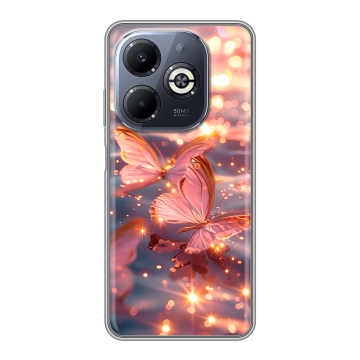 Силиконовый чехол на Infinix Smart 8 Plus с принтом бабочки розовые Силиконовый чехол на Infinix Smart 8 Plus с принтом бабочки розовые