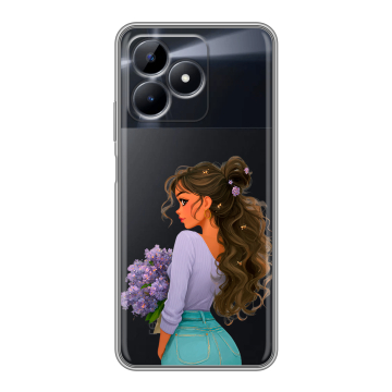 Силиконовый чехол на Realme Note 50 с принтом девушка цветы Силиконовый чехол на Realme Note 50 с принтом девушка цветы