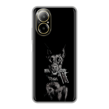Силиконовый чехол на Realme C67 4G с принтом Доберман и пистолет Силиконовый чехол на Realme C67 4G с принтом Доберман и пистолет