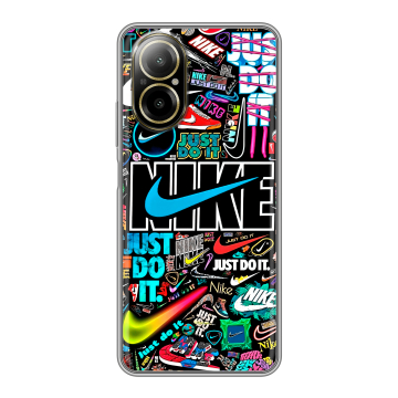 Силиконовый чехол на Realme C67 4G с принтом найк nike черный Силиконовый чехол на Realme C67 4G с принтом найк nike черный