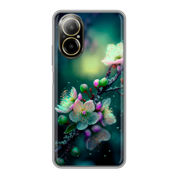 Силиконовый чехол на Realme C67 4G с принтом Цветы и мрамор Силиконовый чехол на Realme C67 4G с принтом Цветы и мрамор