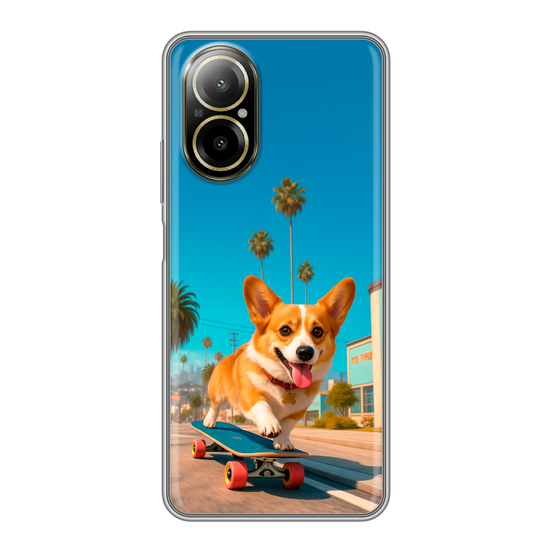 Силиконовый чехол на Realme C67 4G с принтом Корги на скейте Силиконовый чехол на Realme C67 4G с принтом Корги на скейте