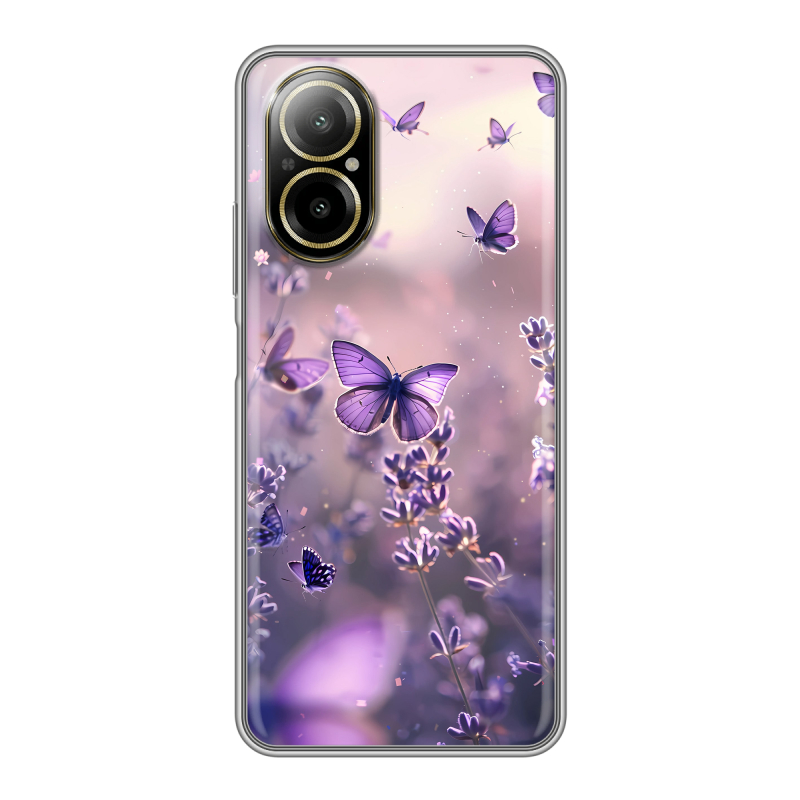 Силиконовый чехол на Realme C67 4G с принтом бабочки и лаванда Силиконовый чехол на Realme C67 4G с принтом бабочки и лаванда