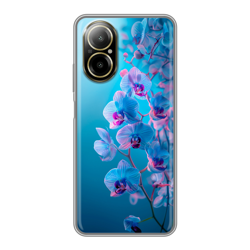 Силиконовый чехол на Realme C67 4G с принтом голубые орхидеи Силиконовый чехол на Realme C67 4G с принтом голубые орхидеи