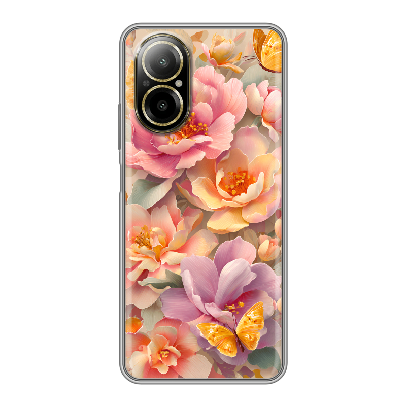 Силиконовый чехол на Realme C67 4G с принтом Цветы и бабочки Силиконовый чехол на Realme C67 4G с принтом Цветы и бабочки