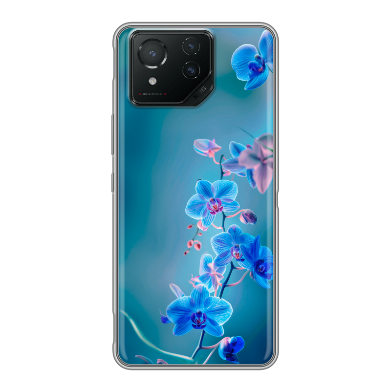 Силиконовый чехол на ASUS ROG Phone 8 с принтом Голубые цветы Силиконовый чехол на ASUS ROG Phone 8 с принтом Голубые цветы