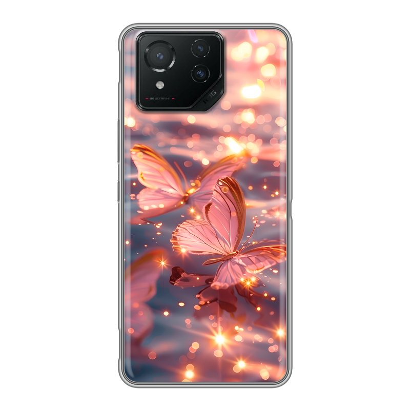 Силиконовый чехол на ASUS ROG Phone 8 с принтом бабочки розовые Силиконовый чехол на ASUS ROG Phone 8 с принтом бабочки розовые
