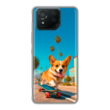 Силиконовый чехол на ASUS ROG Phone 8 Pro с принтом Корги на скейте Силиконовый чехол на ASUS ROG Phone 8 Pro с принтом Корги на скейте
