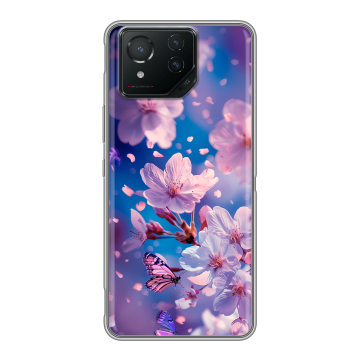Силиконовый чехол на ASUS ROG Phone 8 Pro с принтом цветы бабочки Силиконовый чехол на ASUS ROG Phone 8 Pro с принтом цветы бабочки