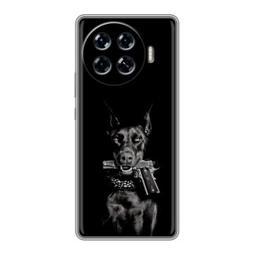 Силиконовый чехол на Tecno Spark 20 Pro Plus с принтом Доберман и пистолет