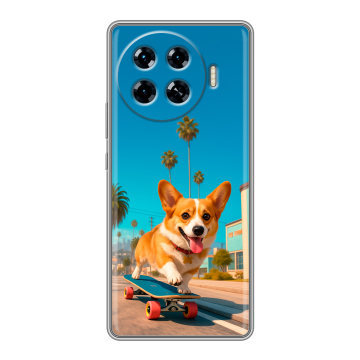 Силиконовый чехол на Tecno Spark 20 Pro Plus с принтом Корги на скейте