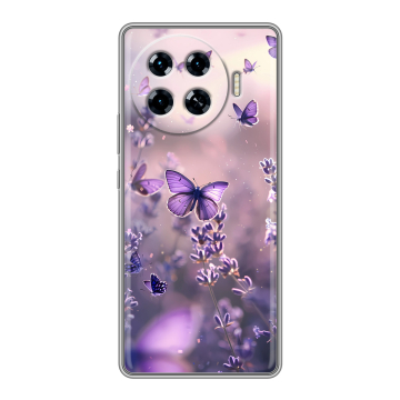 Силиконовый чехол на Tecno Spark 20 Pro Plus с принтом бабочки и лаванда