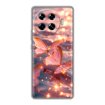 Силиконовый чехол на Tecno Spark 20 Pro Plus с принтом бабочки розовые