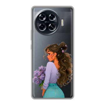 Силиконовый чехол на Tecno Spark 20 Pro Plus с принтом девушка цветы