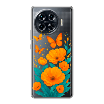 Силиконовый чехол на Tecno Spark 20 Pro Plus с принтом цветы бабочки