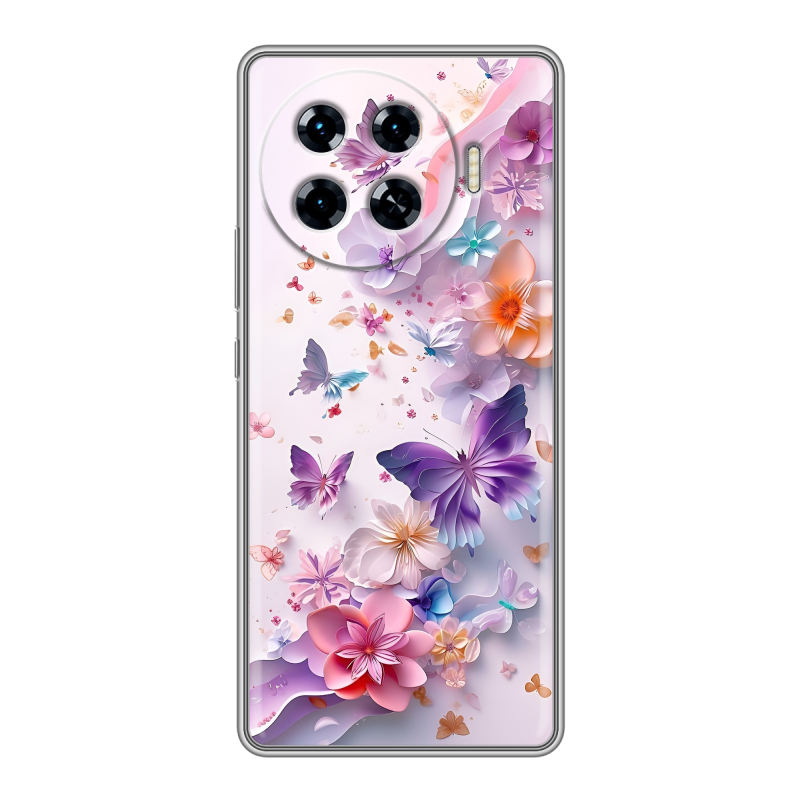 Силиконовый чехол на Tecno Spark 20 Pro Plus с принтом цветы бабочки Силиконовый чехол на Tecno Spark 20 Pro Plus с принтом цветы бабочки